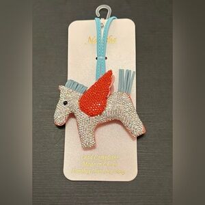 Sparkling Silver Unicorn Bag Charm Keychain with Orange Wings Reversible NWT